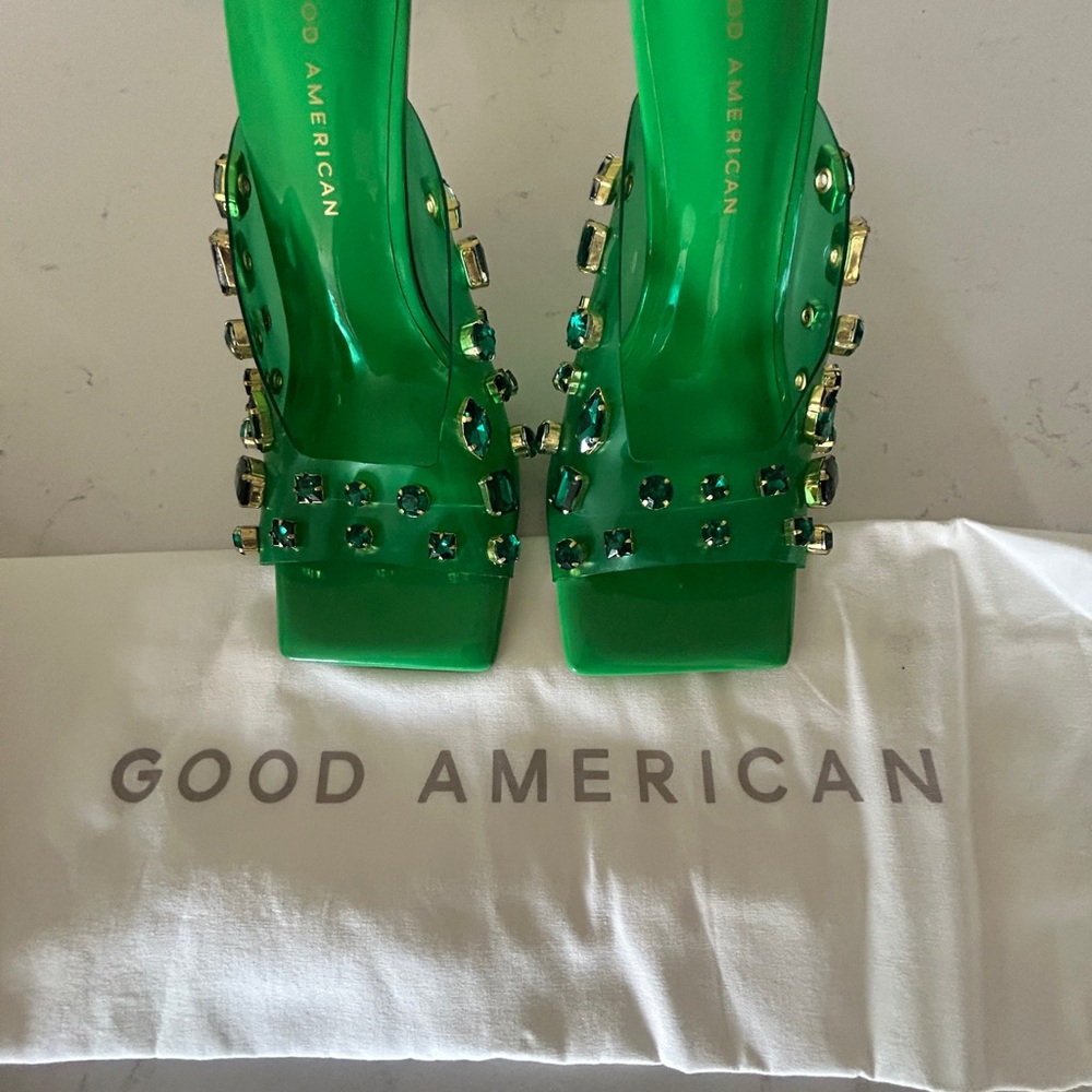 Good American Emerald Green Embellished Heels